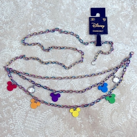 Brand New Disney Buckle-Down Mickey Mouse Colorful Rainbow Charm Chain Belt - Picture 13 of 13